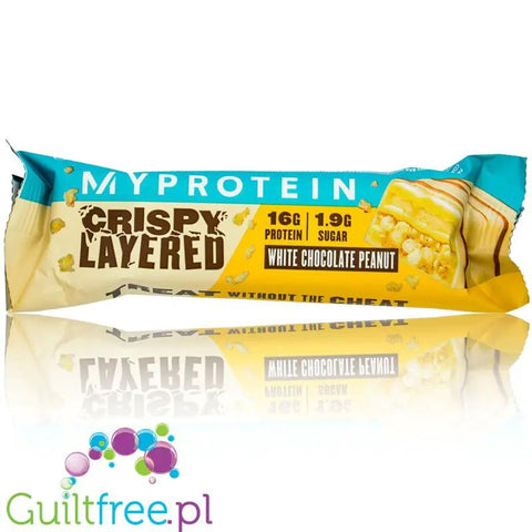 MyProtein Layer Crispy White Chocolate Peanut - baton białkowy z karmelem, masłem orzechowym, mleczną & białą czekoladą by My Protein (myprotein-layer-crispy-white-chocolate-peanut-szesciowarstwowy-baton-bialkowy)