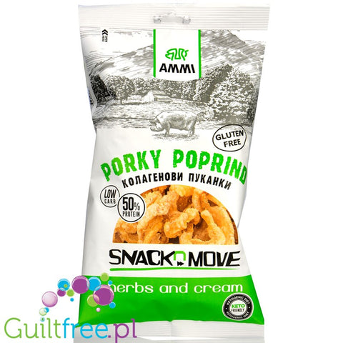 AMMI Porky Poprind Herbs and Cream 40g - keto prażynki wieprzowe bez węglowodanów 70% białka by AMMI (pork crunch) (ammi-porky-poprind-herbs-and-cream-40g-keto-prazynki-wieprzowe-bez-weglowodanow)