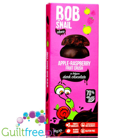 Bob Snail Choco Apple Raspberry Crush - przekąska malinowo-jabłkowa w ciemnej czekoladzie ze stewią by Bob Snail (bob-snail-choco-apple-raspberry-crush-przekaska-malinowo-jablkowa-w-ciemnej-czekoladzie-ze-stewia)