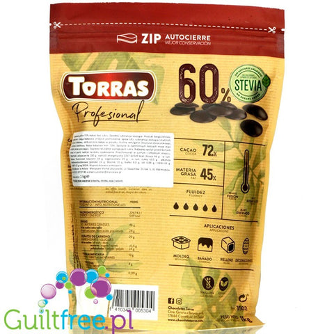 Torras Profesional Choco Drops ze Stevią 60% 1KG - kropelki wegańskiej gorzkiej czekolady bez dodatku cukru by Torras (torras-profesional-choco-drops-ze-stevia-60-1kg-kropelki-weganskiej-gorzkiej-czekolady-bez-dodatku-cukru)