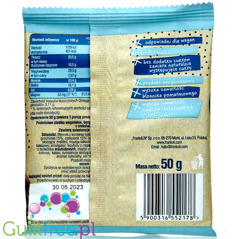Frank & Oli Protein Soft Cookie Chocolate & Cocoa - miękkie bezglutenowe wegańskie ciastko proteinowe bez dodatku cukru by Frank & Oli (frank-oli-protein-brownie-czekolada-kakao-miekkie-bezglutenowe-weganskie-ciastko-proteinowe-bez-dodatku-cukru)