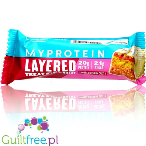 MyProtein 6 Layer Vanilla Birthday Cake - sześciowarstwowy baton białkowy Tort Waniliowy & Biała Czekolada by My Protein (myprotein-6-vanilla-layer-birthday-cake-szesciowarstwowy-baton-bialkowy-birthday-cake-biala-czekolada)