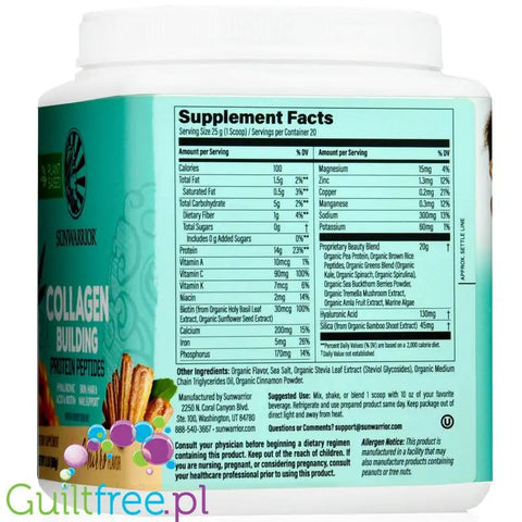 Sunwarrior Collagen Building Peptides, Churro - wegańska odżywka białkowa stymulująca wytwarzanie kolagenu by Sunwarrior (sunwarrior-collagen-building-peptides-churro-weganska-odzywka-bialkowa-stymulujaca-wytwarzanie-kolagenu)