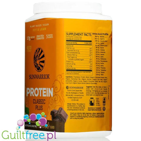Sunwarrior Protein Classic Plus, Chocolate 075KG - organiczna wegańska odżywka białkowa z 5 superfoods by Sunwarrior (sunwarrior-protein-classic-plus-chocolate-075kg-organiczna-weganska-odzywka-bialkowa-z-5-superfoods)