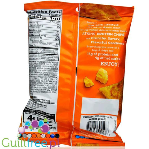 Atkins Protein Chips Nacho Cheese - serowe chipsy proteinowe z cheddarem 13g białka by Atkins (atkins-nutritionals-protein-chips-nacho-cheese)