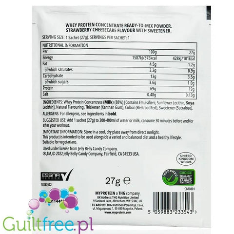 MyProtein Impact Whey Protein Jelly Belly - Strawberry Cheesecake, edycja limitowana saszetka 27g by My Protein (myprotein-impact-whey-protein-jelly-belly-strawberry-cheesecake-edycja-limitowana-saszetka-27g)