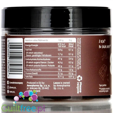 Locco Chocolate Spread 160kcal - niskotłuszczowy krem do smarowania bez cukru, Ciemna Czekolada by Locco Low Calories Company (locco-chocolate-spread-160kcal-niskotluszczowy-krem-do-smarowania-bez-cukru-ciemna-czekolada)