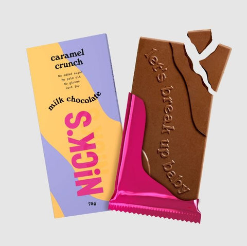 N!CK'S Nicks Milk Chocolate Caramel Crunch - mleczna czekolada z karmelem bez cukru i maltitolu ze stewią i erytrolem by Nick's! (nck-s-nicks-milk-chocolate-caramel-crunch-mleczna-czekolada-z-chrupiacym-karmelem-bez-dodatku-cukru-ze-stewia-i-erytrolem)