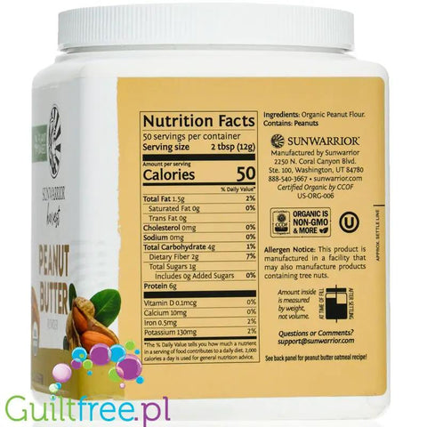 Sunwarrior Harvest Peanut Butter 0,6KG - organiczne odtłuszczone masło orzechowe w proszku 50% białka by Sunwarrior (sunwarrior-harvest-peanut-butter-organiczne-odtluszczone-maslo-orzechowe-w-proszku-50-bialka)