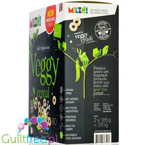 Milzu Veggy BIO Cereal - kółka z szarego grochu z sokiem z pigwy, bezglutenowe płatki śniadaniowe bez cukru i słodzików by Milzu (milzu-veggy-cereal-370g-kolka-z-szarego-grochu-z-sokiem-z-pigwy)