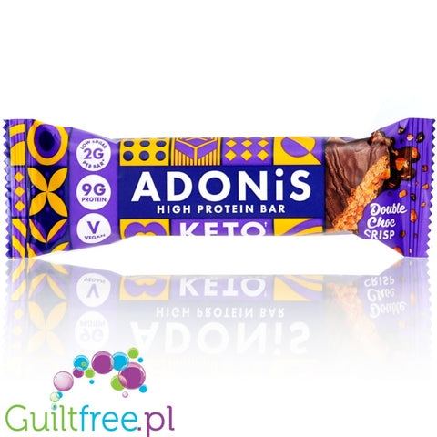 Adonis Keto Protein, Double Choc Crisp - wegański keto baton proteinowy 179kcal