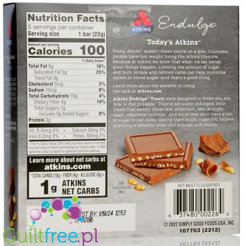 Atkins Endulge Dessert Crunchalicious Bar PUDEŁKO x 5 BATONÓW - czekoladowe batoniki po 100kcal, by Atkins (atkins-endulge-dessert-crunchalicious-bar-pudelko-x-5-batonow-czekoladowe-batoniki-po-100kcal)