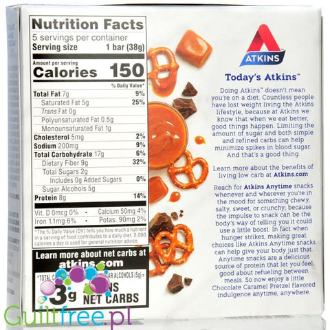 Atkins Snack Chocolate Caramel Pretzel PUDEŁKO x 5 batonów - niskocukrowy baton 150kcal & 8g białka by Atkins (atkins-snack-chocolate-caramel-pretzel-pudelko-x-5-batonow-niskocukrowy-baton-150kcal-8g-bialka)
