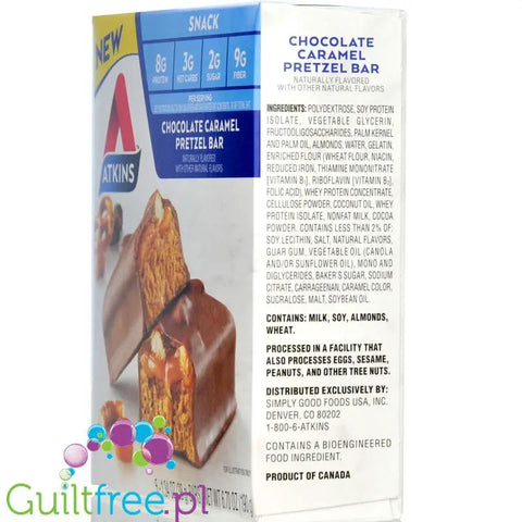 Atkins Snack Chocolate Caramel Pretzel PUDEŁKO x 5 batonów - niskocukrowy baton 150kcal & 8g białka by Atkins (atkins-snack-chocolate-caramel-pretzel-pudelko-x-5-batonow-niskocukrowy-baton-150kcal-8g-bialka)
