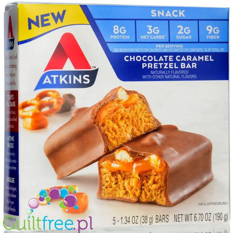 Atkins Snack Chocolate Caramel Pretzel PUDEŁKO x 5 batonów - niskocukrowy baton 150kcal & 8g białka by Atkins (atkins-snack-chocolate-caramel-pretzel-pudelko-x-5-batonow-niskocukrowy-baton-150kcal-8g-bialka)