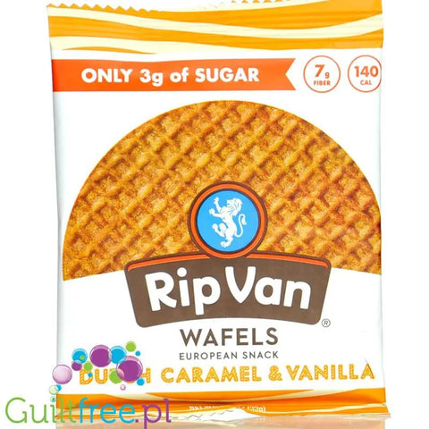 Rip Van Wafels Dutch Caramel & Vanilla 140kcal - holenderski stroopwafel 80% mniej cukru, smak karmelowo-waniliowym by Rip Van (rip-van-wafels-dutch-caramel-vanilla-140kcal-holenderski-stroopwafel-80-mniej-cukru-smak-karmelowo-waniliowym)