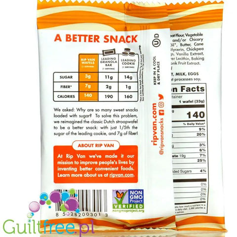 Rip Van Wafels Dutch Caramel & Vanilla 140kcal - holenderski stroopwafel 80% mniej cukru, smak karmelowo-waniliowym by Rip Van (rip-van-wafels-dutch-caramel-vanilla-140kcal-holenderski-stroopwafel-80-mniej-cukru-smak-karmelowo-waniliowym)