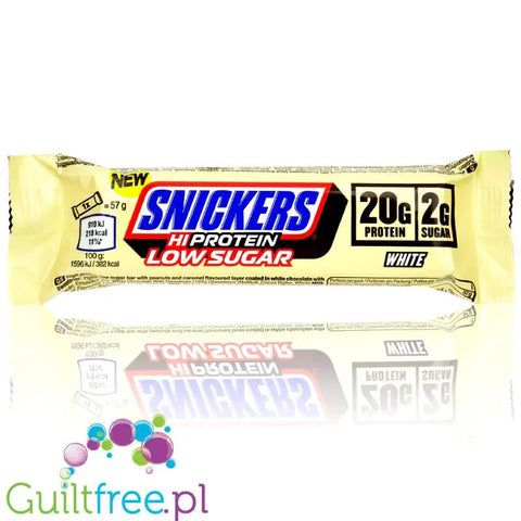 Snickers Hi-Protein Low Sugar White - baton białkowy 20g białka, Biała Czekolada, Karmel & Masło Orzechowe by Mars & Snickers (snickers-hi-protein-low-sugar-white-baton-bialkowy-20g-bialka-biala-czekolada-karmel-maslo-orzechowe)
