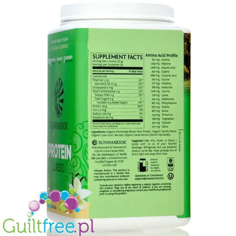 Sunwarrior Protein Classic Vanilla 0,75KG - organiczna wegańska odżywka białkowa ze stewią by Sunwarrior (sunwarrior-protein-classic-vanilla-075kg-organiczna-weganska-odzywka-bialkowa-ze-stewia)