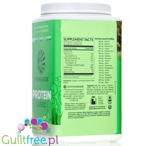 Sunwarrior Protein Classic Unflavored 0,75 KG - organiczna wegańska odżywka białkowa bez cukru i słodzików by Sunwarrior (sunwarrior-protein-classic-unflavored-075-kg-organiczna-weganska-odzywka-bialkowa-bez-cukru-i-slodzikow)