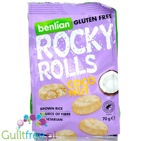 Benlian Rocky Rolls Coco Nut - bezglutenowe wafle ryżowe z brązowego ryżu, kokos w białej czekoladzie by Benlian (benlian-rocky-rolls-coco-nut-bezglutenowe-wafle-ryzowe-z-brazowego-ryzu-kokos-w-bialej-czekoladzie)
