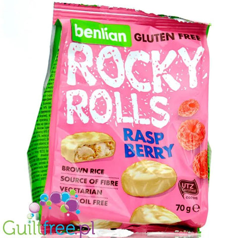 Benlian Rocky Rolls Raspberry - bezglutenowe wafle ryżowe z brązowego ryżu, malina w białej czekoladzie by Benlian (benlian-rocky-rolls-raspberry-bezglutenowe-wafle-ryzowe-z-brazowego-ryzu-malina-w-bialej-czekoladzie)