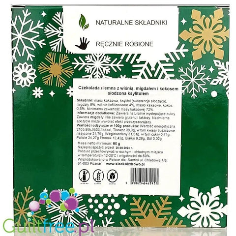 Santini Christmas - czekolada ciemna z ksylitolem z migdałami, wiśnią i kokosem by Santini (santini-christmas-czekolada-ciemna-z-ksylitolem-z-migdalami-wisnia-i-kokosem)