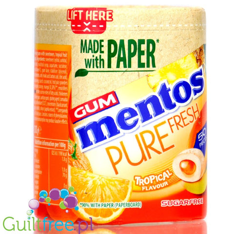 Mentos Pure Fresh Tropical - guma do żucia bez cukru o smaku owoców tropikalnych z płynnym wnętrzem by Chupa Chups (mentos-pure-fresh-tropical-guma-do-zucia-bez-cukru-o-smaku-owocow-tropikalnych-z-plynnym-wnetrzem)