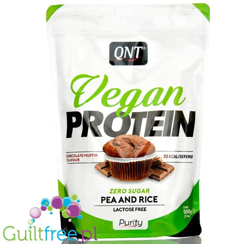 QNT Vegan Protein, Chocolate Muffin - wegańska odżywka białkowa, izolat białka grochu z białkiem ryżu, Muffinki Czekoladowe by QNT (qnt-vegan-protein-chocolate-muffin-weganska-odzywka-bialkowa-izolat-bialka-grochu-z-bialkiem-ryzu-muffinki-czekoladowe)