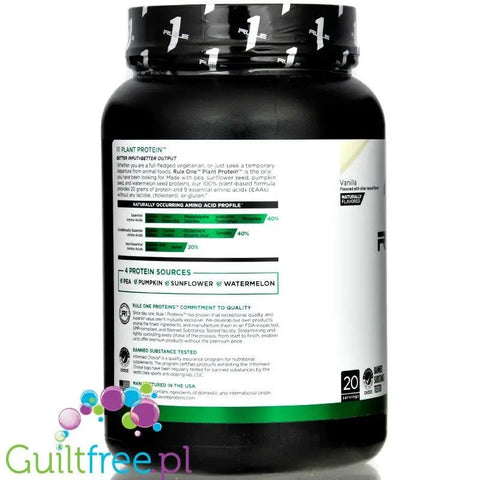 Rule1 R1 Plant Protein Vanilla - wegańska odżywka białkowa bez cukru, bez soi by Rule1 (Rule One Proteins) (rule1-r1-plant-protein-vanilla-weganska-odzywka-bialkowa-bez-cukru-bez-soi)