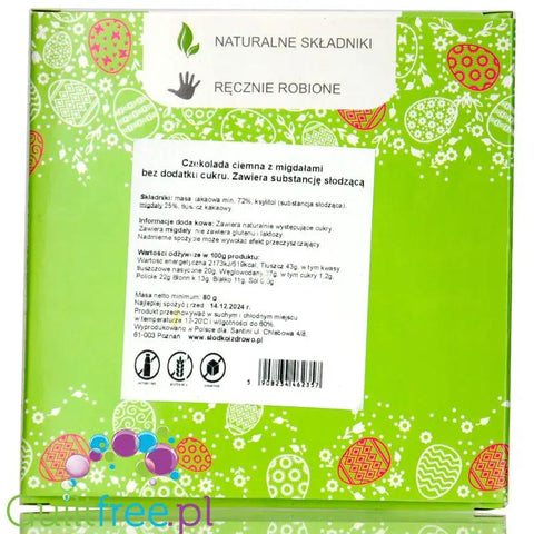 Santini Wielkanoc - czekolada ciemna z migdałami z ksylitolem, 72% kakao by Santini (santini-christmas-czekolada-ciemna-z-migdalami-z-ksylitolem-72-kakao)