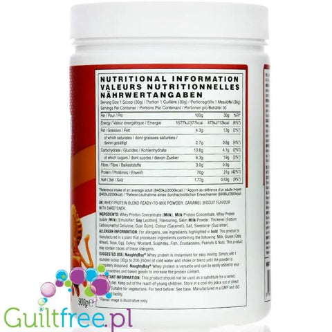 Naughty Boy Whey Protein Caramel Biscuit 900g - gęsta odżywka białkowa, Karmelizowany Herbatnik by Naughty Boy (naughty-boy-whey-advanced-protein-caramel-biscuit-900g-gesta-odzywka-bialkowa-karmelowa-z-ciastkiem)