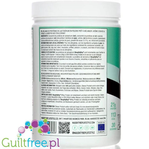 Naughty Boy Whey Protein Mint Cookies & Cream 900g - gęsta odżywka białkowa, Miętowe Ciasteczko z Kremem by Naughty Boy (naughty-boy-whey-advanced-protein-mint-cookies-cream-900g-gesta-odzywka-bialkowa-mietowe-ciastka-z-kremem)