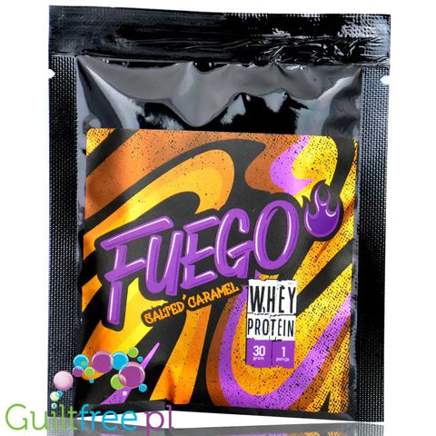 Fuego Whey Protein Salted Caramel 30g - koncentrat białek serwatkowych o smaku słonego karmelu by Fuego (fuego-whey-protein-salted-caramel-30g-koncentrat-bialek-serwatkowych-o-smaku-slonego-karmelu)