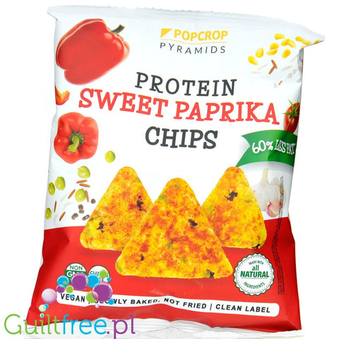 Popcrop Piramidki Sweet Paprika - wegańskie, bezglutenowe chipsy proteinowe, Słodka Papryka by Popcrop (popcrop-piramidki-sweet-paprika-weganskie-bezglutenowe-chipsy-proteinowe-slodka-papryka)