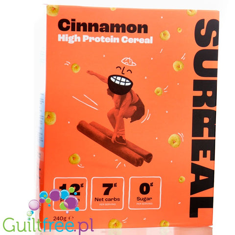 Surreal High Protein Cereals Cinnamon - proteinowe płatki śniadaniowe bez cukru ze stewią i erytrolem, kółeczka cynamonowe by Surreal (surreal-high-protein-cereals-cinnamon-proteinowe-platki-sniadaniowe-bez-cukru-ze-stewia-i-erytrolem-koleczka-cynamonowe)