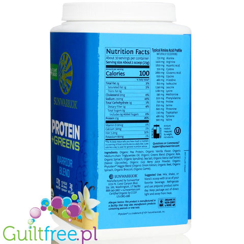 Sunwarrior Protein Warrior Blend + Greens , Vanilla 0,75kg - wegańska organiczna odżywka białkowa z ekstraktami roślinnymi i MCT by Sunwarrior (sunwarrior-protein-greens-warrior-blend-vanilla-075kg-weganska-organiczna-odzywka-bialkowa-z-ekstraktami-roslinnymi-i-mct)
