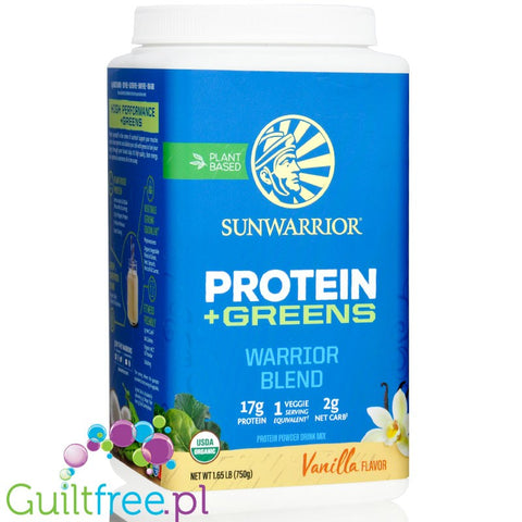 Sunwarrior Protein Warrior Blend + Greens , Vanilla 0,75kg - wegańska organiczna odżywka białkowa z ekstraktami roślinnymi i MCT by Sunwarrior (sunwarrior-protein-greens-warrior-blend-vanilla-075kg-weganska-organiczna-odzywka-bialkowa-z-ekstraktami-roslinnymi-i-mct)