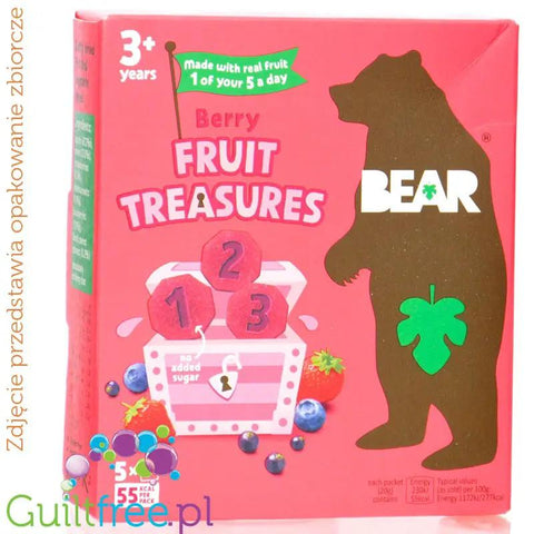 Bear Fruit Treasures Berry 20g - przekąska owocowa 100% owoców Truskawka & Czarna Porzeczka by Bear (bear-fruit-treasures-berry-20g-przekaska-owocowa-100-owocow)