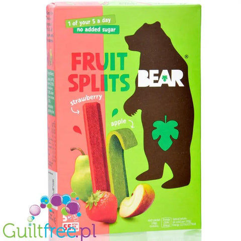 Bear Fruit Splits Strawberry & Apple 20g - zdrowa przekąska 100% owoców, Jabłko & Truskawka by Bear (bear-fruit-splits-strawberry-apple-5x20g-zdrowa-przekaska-100-owocow)