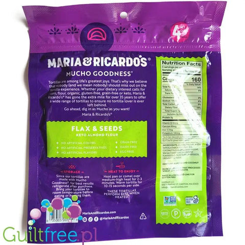 Maria & Ricardo's Almond Keto Tortillas, Flax & Seeds - bezglutenowe keto tortille migdałowe 80kcal & 4g węglowodanów by Maria & Ricardo’s (maria-and-ricardo-s-almond-flour-keto-tortillas-flax-seeds-6-tortillas)