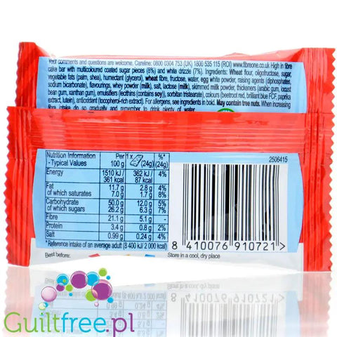 Fibre One 90 Calorie Birthday Cake Square - mleczno-biszkoptowy batonik, smak Tort Urodzinowy by Kellogg's (fibre-one-90-calorie-birthday-cake-square-mleczno-biszkoptowy-batonik-smak-tort-urodzinowy)