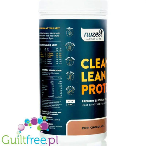 Nuzest Clean Lean Protein Rich Chocolate 1kg - wegańska odżywka białkowa o ultra czystym składzie na bazie europejskiego grochu by Nuzest (nuzest-clean-lean-protein-rich-chocolate-1kg-weganska-odzywka-bialkowa-o-ultra-czystym-skladzie-na-bazie-europejskiego-grochu)