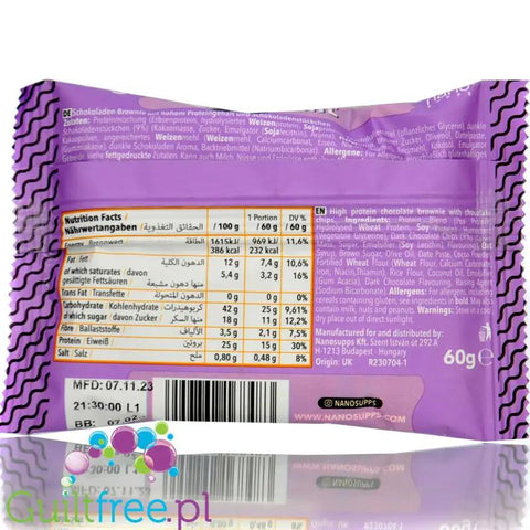 Nano A Protein Brownie Double Chocolate - wegańskie wysokobiałkowe czekoladowe brownie z kawałkami czekolady by ä Nano (nano-a-protein-brownie-double-chocolate-weganskie-wysokobialkowe-czekoladowe-brownie-z-kawalkami-czekolady)