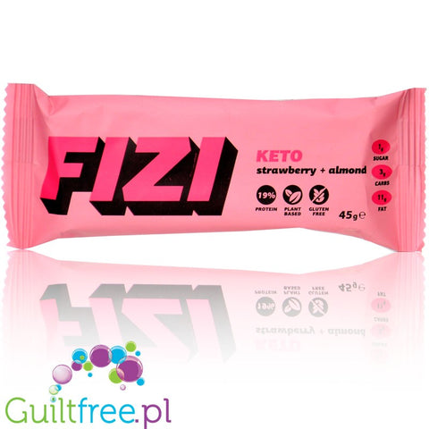 FIZI Keto Strawberry & Almond - wegański bezglutenowy baton proteinowy z migdałami i truskawkami by Fizi (fizi-keto-strawberry-almond-weganski-bezglutenowy-baton-proteinowy-z-migdalami-i-truskawkami)