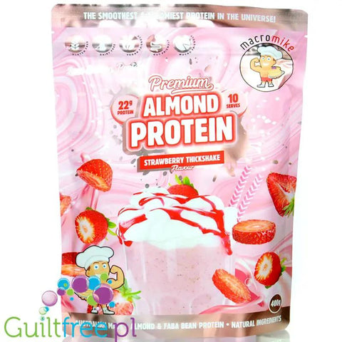 Macro Mike Almond Plant Protein, Strawberry ThickShake - wegańska turbo kremowa odżywka bez glutenu, mleka i sukralozy by Macro Mike (macro-mike-almond-premium-plant-protein-strawberry-thickshake-weganska-turbo-kremowa-odzywka-bez-glutenu-mleka-i-sukralozy)