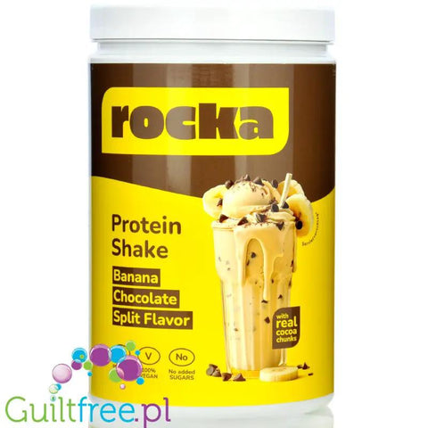 Rocka Nutrition Protein Shake Banana Chocolate Split 1kg - wegański szejk proteinowy z 4 źródeł białek roślinnych bez cukru by Rocka Nutrition (rocka-nutrition-protein-shake-banana-chocolate-split-1kg-weganski-szejk-proteinowy-z-5-zrodel-bialek-roslinnych-bez-cukru)