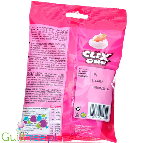 Clix One Chicle sin Azucar, Fresa y Nata - guma do żucia bez cukru, smak Truskawka & Śmietanka, 20szt by Clix (clix-one-chicle-sin-azucar-fresa-y-nata-guma-do-zucia-bez-cukru-smak-truskawka-smietanka-20szt)