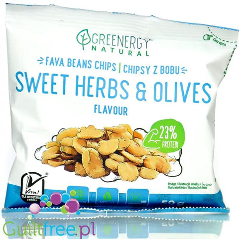 Greenergy Fava Beans Sweet Herbs & Olives - chrupki z bobu oliwkowo-ziołowe, 17g błonnika & 23g białka by Greenergy (greenergy-fava-beans-sweet-herbs-olives-chrupki-z-bobu-z-oliwkami-i-slodkimi-ziolami-17g-blonnika-23g-bialka)