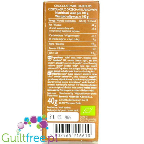 Raw Cocoa Bar Chocolate & Hazelnuts - wegańska kremowa czekolada z błonnikiem i orzechami laskowymi 70% mniej cukru by COCOA RAW (raw-cocoa-bar-chocolate-hazelnuts-weganska-kremowa-czekolada-z-blonnikiem-i-orzechami-laskowymi-70-mniej-cukru)
